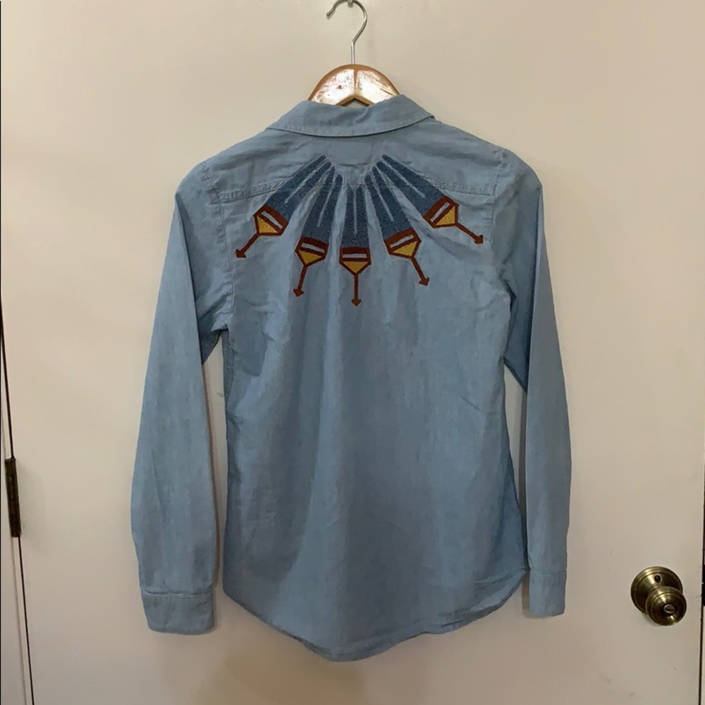 USA-Made Unique Embroidered Denim Button-Down
